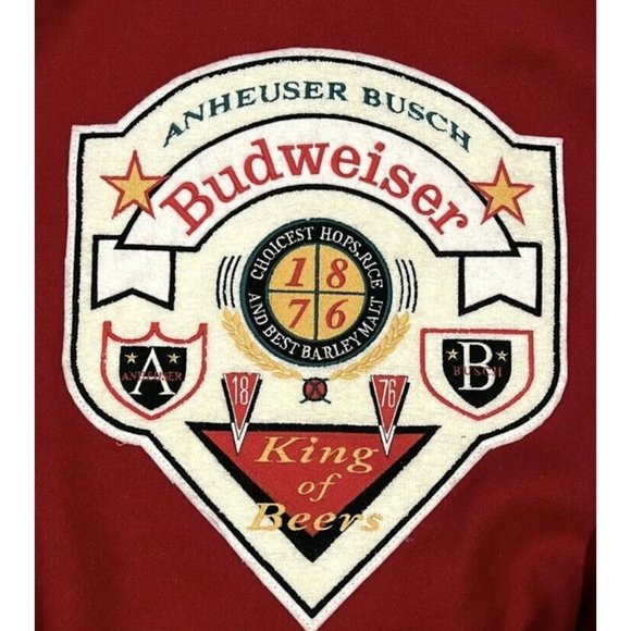Vintage Budweiser Wool Leather Varsity Jacket Men Large NIP Red - Picture 2 of 10